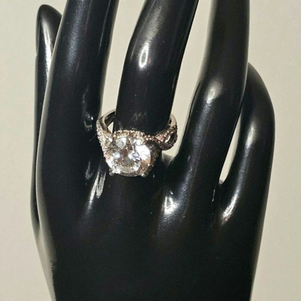 JTV Halo CZ Cathedral Set | Sterling Silver | Pavé Split Shank | Size 9
